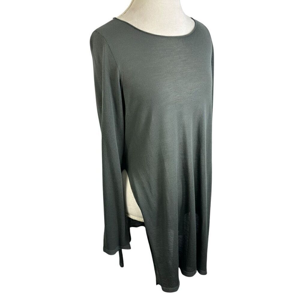 Eileen Fisher System Gray Long Tunic Top Fine Knit Tencel Semi Sheer Size M - Picture 5 of 10